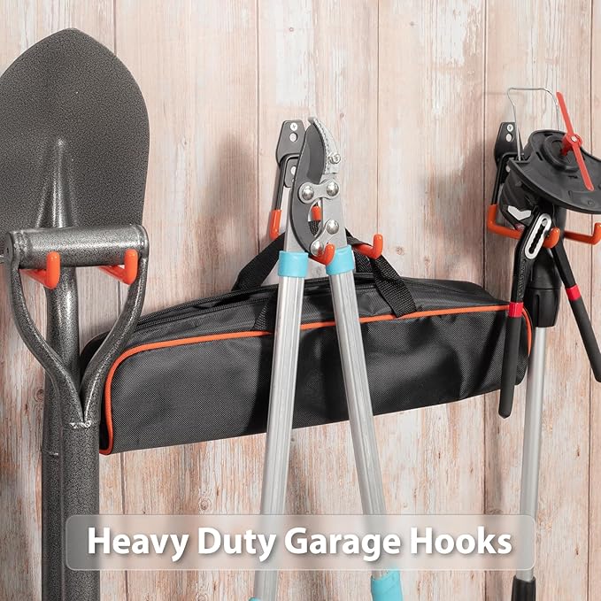 Garage Hooks with Anti-Slip Coating,Heavy Duty Wall Mount Storage Hooks for Hanging Bike,Hose,Ladder,Yard,Garden Tools (4 Pack Orange 5.2x5.1 Inch)