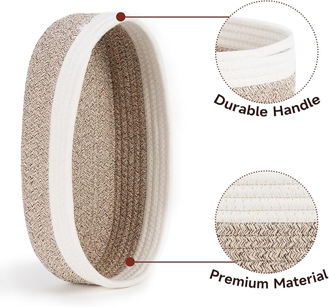 Temary 2PC Small Storage Bins Basket, 13x5.9x3.9 inch Woven Storage Basket with Handles for Storage Toilet Paper Rolls, Narrow Storage Baskets for Entryway, Closets, Shelves (Brown)