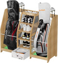 Golf Bag Storage Organizer for Garage, Premium Wooden 2 Golf Bags Rack with Drawer, Easy Assemble Golf Club Stand/Holder Suitable for Garage Home Simulator and Office