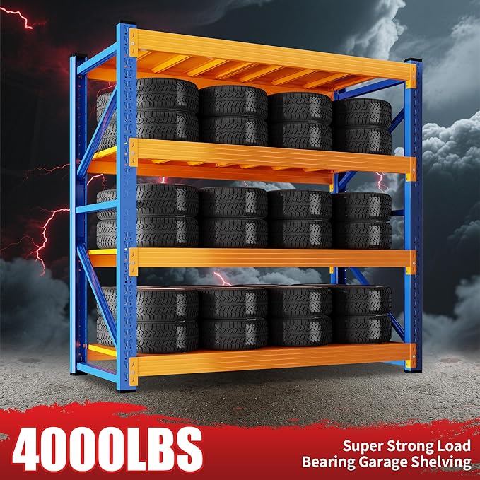 4000LBS Garage Shelving 48" W Garage Shelving Heavy Duty 4-Tier Metal Storage Shelves Adjustable Shelf Unit Storage Rack for Basement Supermarket Warehouse 48" W x 20" D x 78" H Blue-Orange