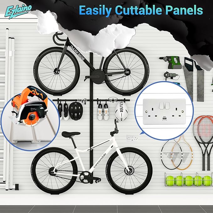 Ezlaino Slatwall Panel 4FT x 4FT, PVC Slat Wall Storage System, Waterproof, Durable& Easy to Install, Compatible with Most Hooks, Ideal for Garage Storage & Home Decoration, White