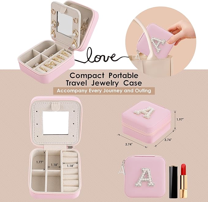Birthday Gifts For Women, Initial Jewelry Box, Travel Jewelry Case, Gifts for Wife Girlfriend, Small Travel Jewelry Organizer, Gift for Girls, Graduation Gifts for Her, Bridesmaid Gifts