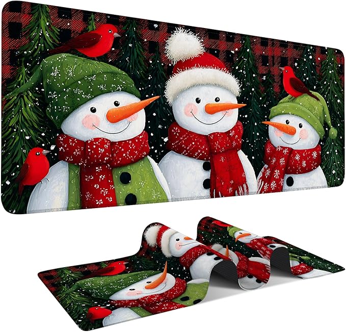 Three Snowmen Gaming Mouse Pad 35.4"x15.7"Desk Mat Anti-Slip Rubber Base & Durable Stitched Edges for Gamers Smooth Mouse Writing Surface for Desk Office/Home