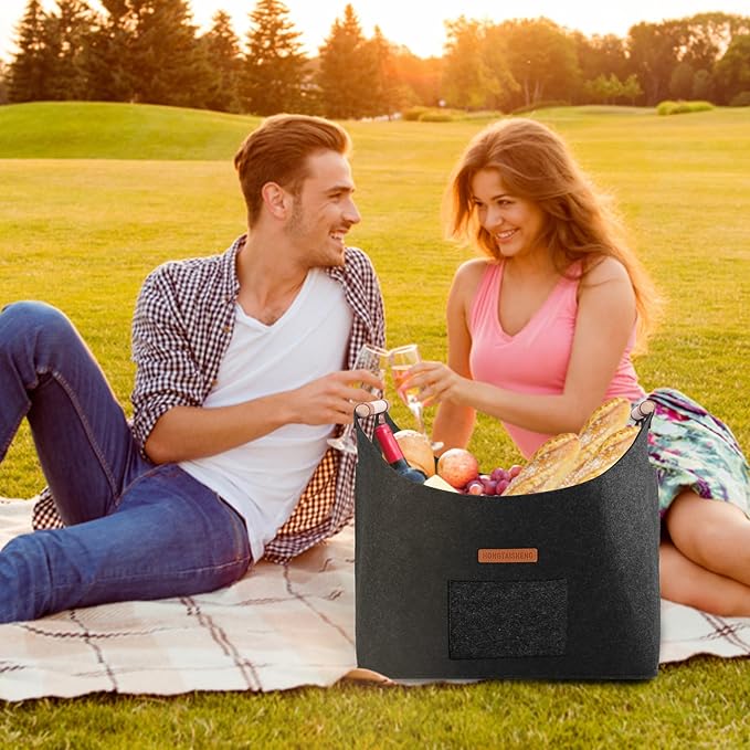 XL 4MM Felt Firewood Carrier | Log Carrier for Firewood | Wood Container with Extra Thick Felt Foldable & Reinforced Handle | Storage Basket for Shopping, Firewood, Logs, Newspaper (BLACK)