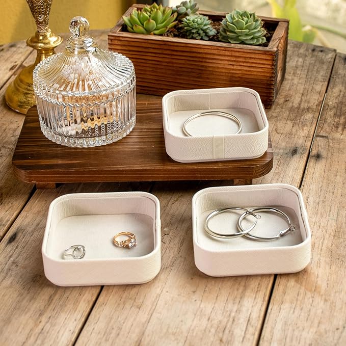 SANQIANWAN Set of 3 Small Stackable Jewelry Organizer Trays Mini Jewelry Drawer Oragnizer Small Jewelry Display Tray for Necklace Bracelet Rings Earrings and Makeup (White)