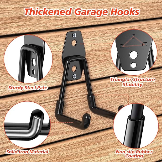 40 Pack Heavy Duty Garage Hooks,Solid Steel Wall Mount Hangers,with Anti-Slip Coating,for Hanging and Organising Ladder,Bike,Ropes,Broom,Garden,Yard and Power Tools