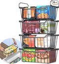 Goovilla Freezer Organizer Bins with Foldable Handle, 4 Pack Stackable Freezer Baskets for 3.5-7 Cu.FT Deep Chest Freezer Organization, Coated Metal Freezer Storage Bins with Better Space Utilization