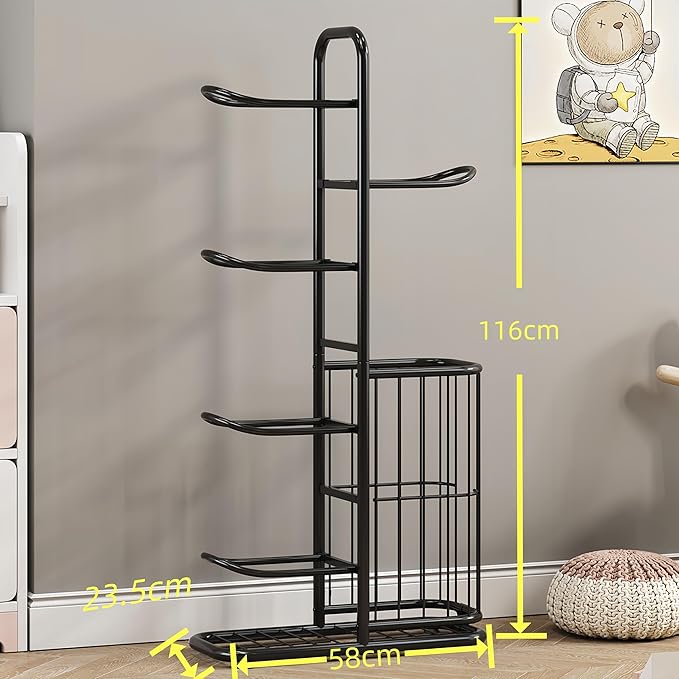Sports Ball Storage Rack | Adjustable Vertical Stand for Basketball, Soccer, Volleyball & More | Durable Steel Organizer for Garage |5-Ball |45.7 inches, black
