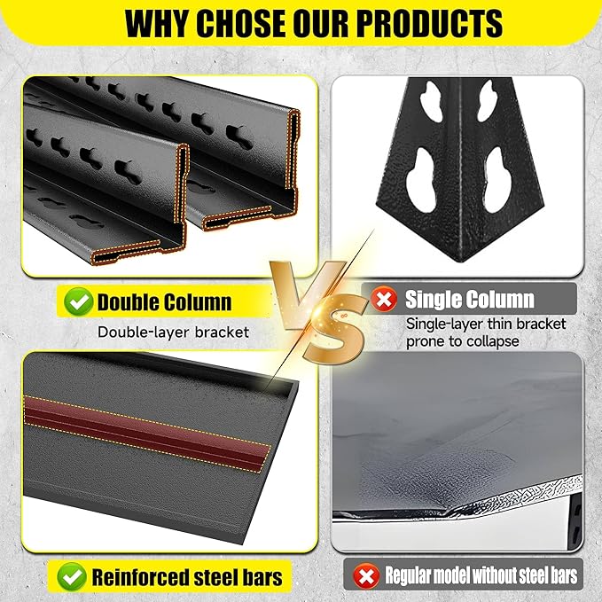 Storage Shelves, Garage Metal Shelving Unit, Adjustable, Double-Layer Column with Reinforced Ribs, Heavy-Duty, Capable of Bearing 600-3600 lbs (Black, 82 * 45 * 18, 6-Tier)