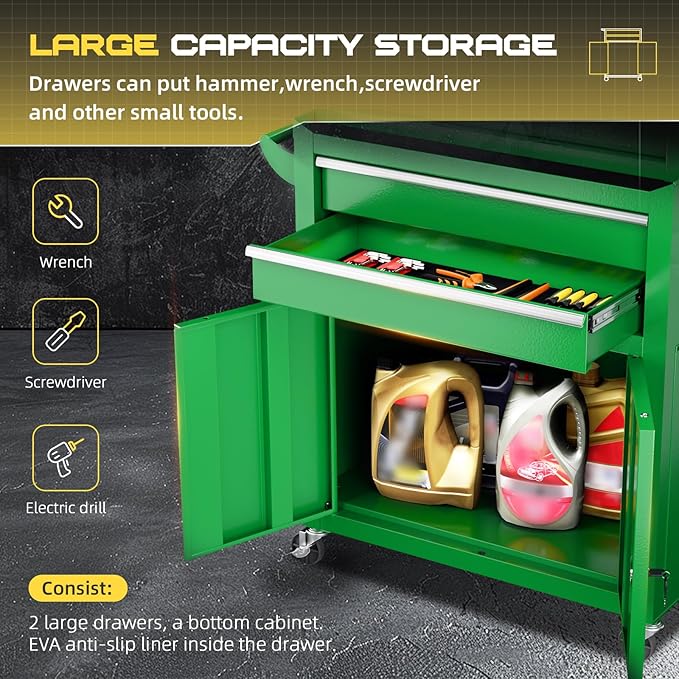 8-Drawer Rolling Tool Chest with Lock, Detachable Tool Cabinet Cart with Wheels, High-Capacity Mechanic Tool Organizer for Garage Workshop Warehouse Storage