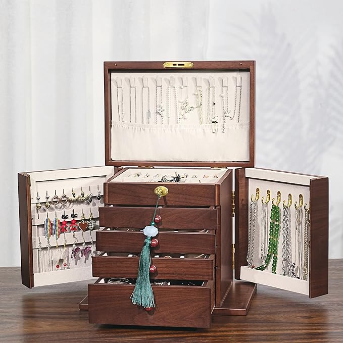 Wooden Jewelry Boxes for Women with Lock,Large Capacity Jewelry Boxes & Organizers,Vintage jewelry organizers and storage,dresser top jewelry organizer,Gift for Wives & Mothers