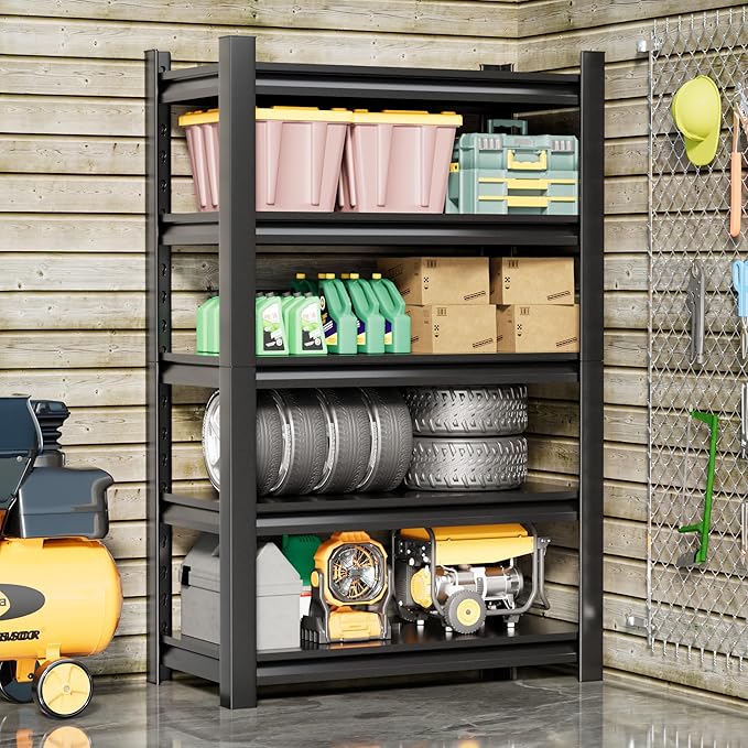 2 Sets Garage Shelving Unit 24" D x 48" W x 87" H Heavy Duty Storage Shelves Easy Assembly 5 Tier Adjustable Metal Shelving Utility Shelf Rack Storage Organizer for Garage, Basement, Warehouse
