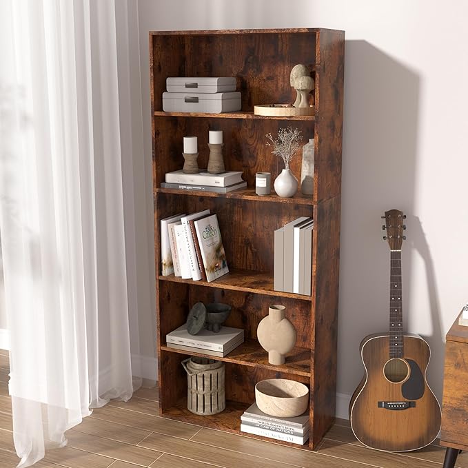 Wooden Cube Storage Organizer,Low Bookcase Storage Display Organizer (Brown, 5 Cube-W(23.6inch))
