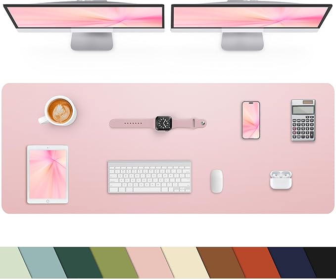 Leather Desk Pad Protector, Large Desk Mat, Mouse Pad, Non-Slip PU Leather Desk Blotter,Desk Cover mat,Desk mat for Keyboard and Mouse,Mat for Office&Home (Rose Pink, 48" x 17")