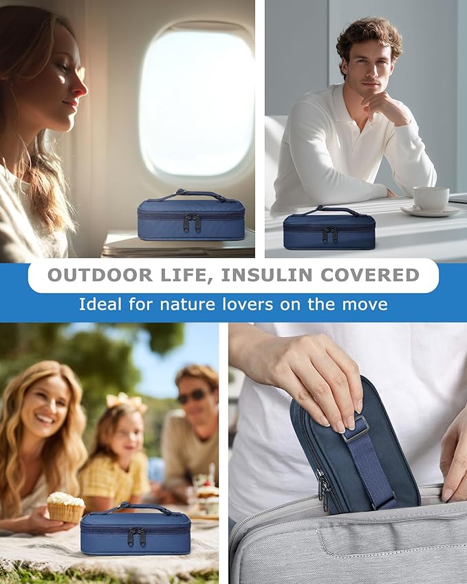 Insulin Vial Cooler Travel Case TSA Approved, 300g Reusable Ice Brick Insulin Pen Case Holds 2 Pens and 2 Vials, Long Lasting Medication Cooler for Travel Camping and Outdoor Activities (Blue)