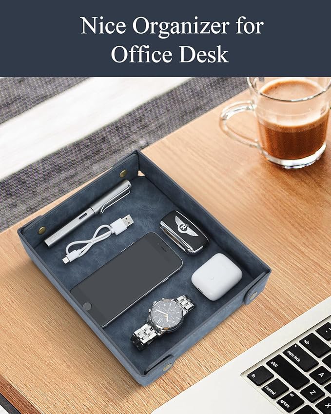 CASIRENA Father's Day Gifts Faux Leather Valet Tray Organizer for Men - Catch-All Tray for Entryway Table Key, Wallet, Watch, Coin Change, Phone, Dresser EDC Dump Jewelry, Bedside Nightstand Desk-top