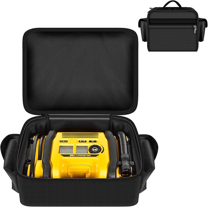 Air Compressor Bag Case Compatible with DEWALT 20V MAX Tire Inflator DCC020IB, Cordless Tools Storage Holder Organizer with Pocket for Battery Pack and Charging Kit(Box Only, All Black)