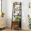 Vongrasig Ladder Bookshelf with Drawer, 5 Tier Industrial Bookcase Display Shelf, Tall Narrow Bookcase Corner Freestanding Rack Storage Organizer for Home Office, Living Room