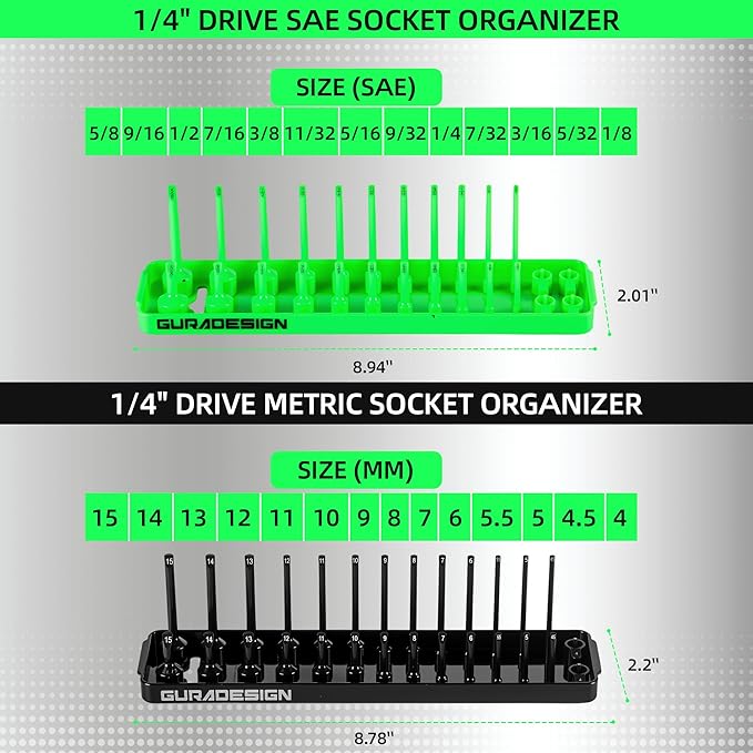 8PCS Socket Organizer Set, Socket Holder, 1/4", 3/8", 1/2" Metric & SAE Socket Tools Trays.