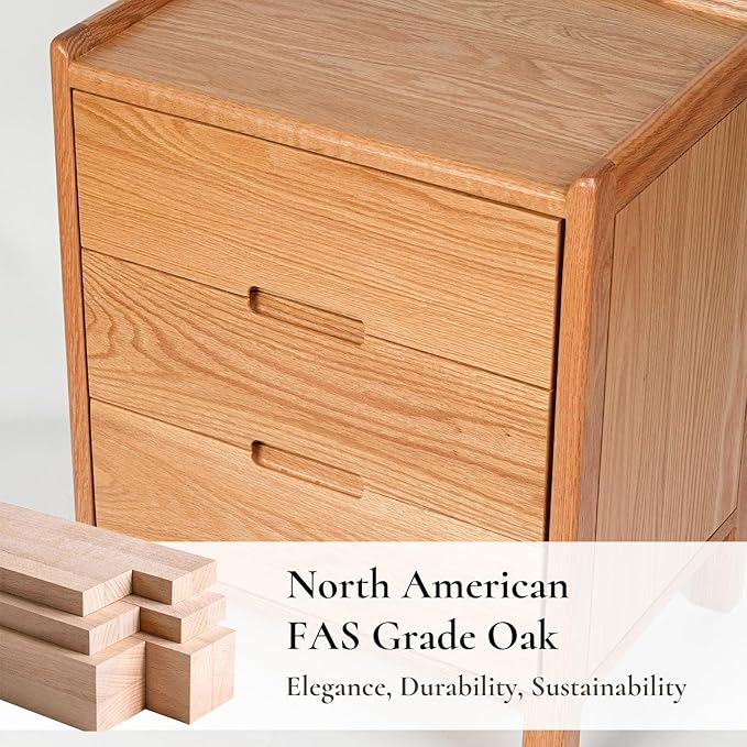 Nightstand, Solid Wood Small End Table w/3 Drawers, Modern Bedside Tables, Mid Century Night Stand, Bed Side Table, 15.75" W x 13.78" D x 21.65" H (Natural)