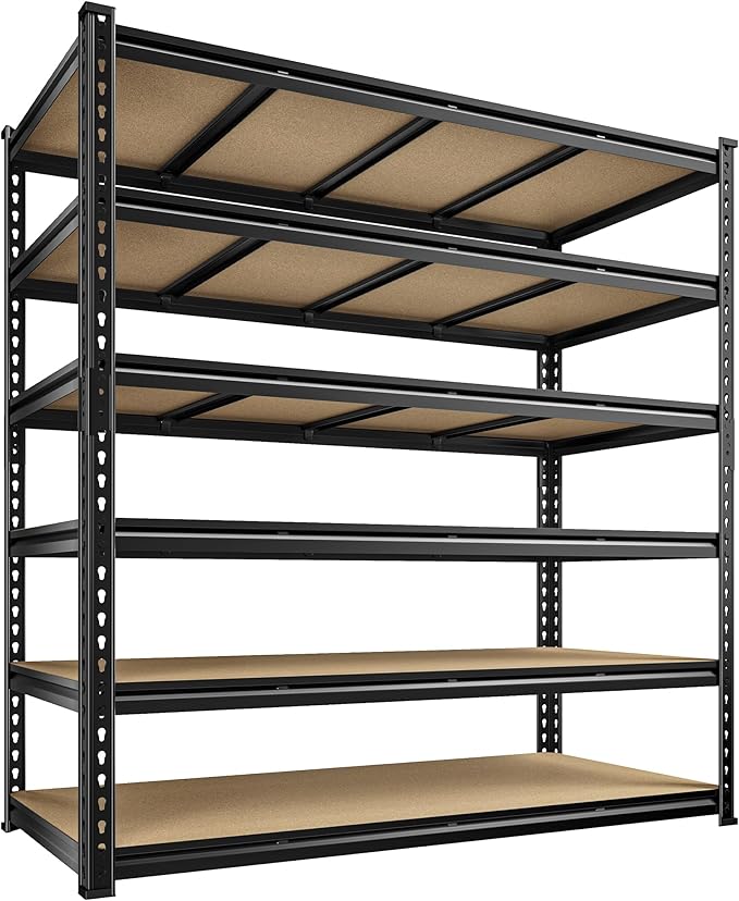 55" W Storage Shelves, 3060LBS Garage Shelving, 6-Tier Heavy Duty Shelving, Adjustable Metal Shelving Unit for Garage, Warehouse, Pantry, Kitchen, 55" W × 24" D × 84" H, Black