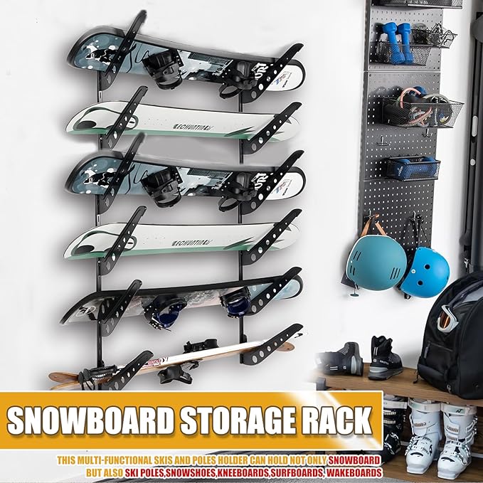 Snowboard Wall Racks, Adjustable Storage Rack for Ski, Surfboard, Wakeboard, Snowboard Wall Mount Display, White/Black