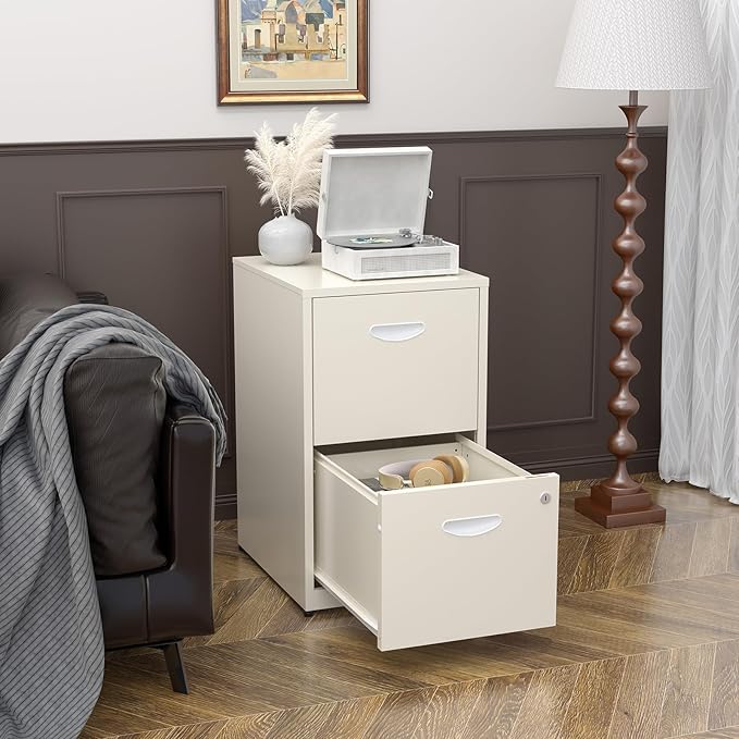 Filing Cabinet 2 Drawer with Lock, Under Desk Metal Filing Cabinet, Two Drawer Vertical File Cabinets Suitable for Letter-Size Files, Light Duty Metal File Storage for Home Office - Assembly Required