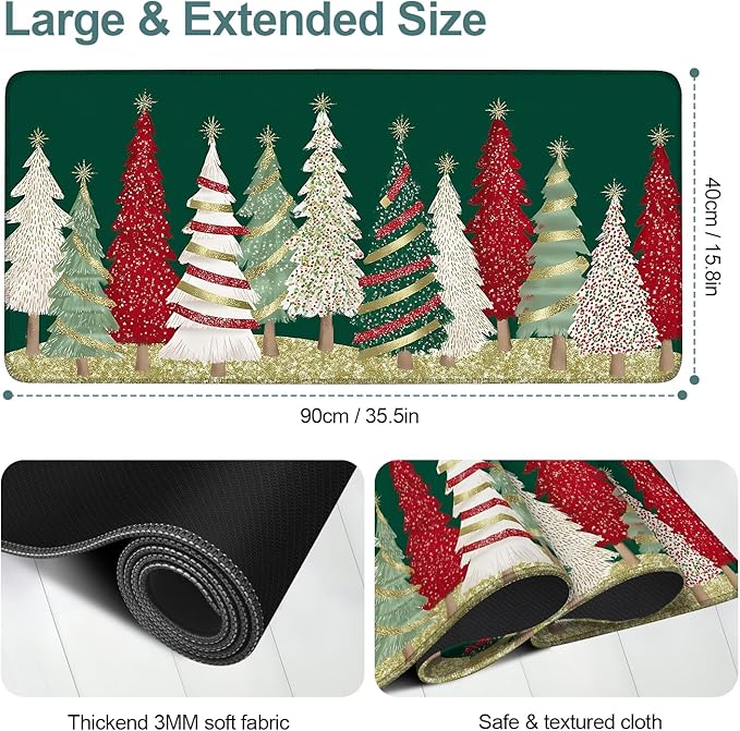 Christmas Tree - Green Gaming Mouse Pad 35.4"x15.7"Desk Mat Anti-Slip Rubber Base & Durable Stitched Edges for Gamers Smooth Mouse Writing Surface for Desk Office/Home
