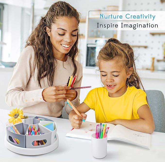Rotating Art Supply Organizer for Kids, Marker Organizer for Teacher Desk Storage, Pencil Art Caddy for Homeschool Supplies and Classroom Organization