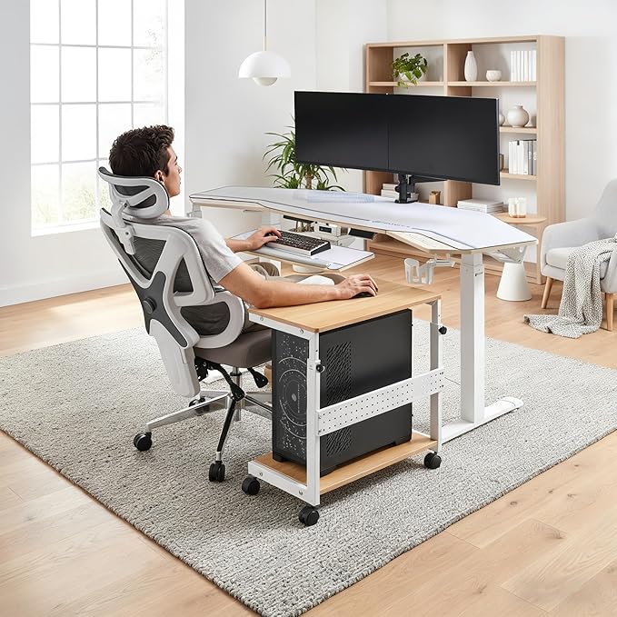 EUREKA ERGONOMIC PC Stand Computer Cart, Height Adjustable Tower Stand 2-Tier for ATX Case Printer, Rolling Cart on Wheels for Home Office Gaming