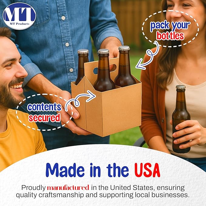 MT Products Brown 4 Bottle Holder 12 oz. each - Disposable Bottle Carrier for Transport (Pack of 10) - Made in USA