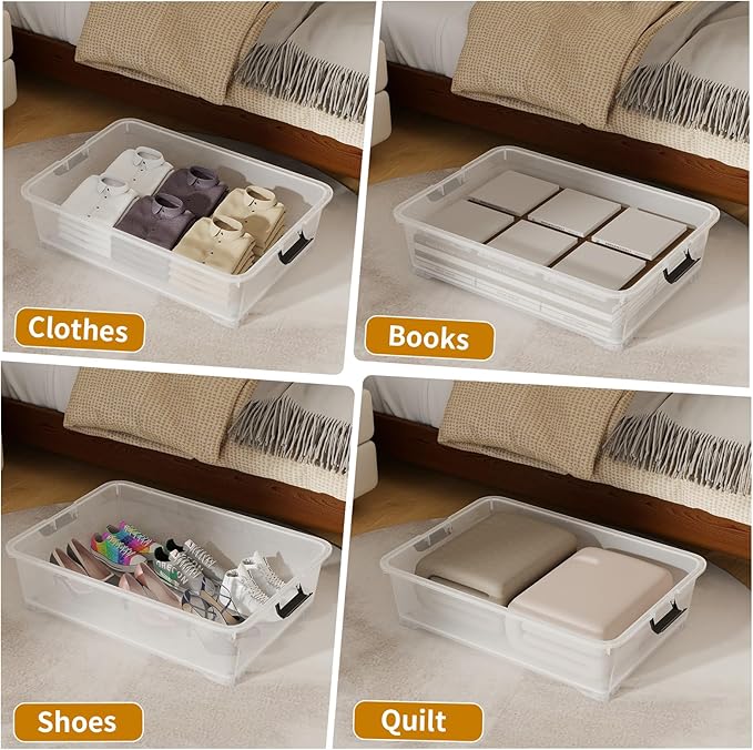 Xyskin 50 Quart Under-Bed Storage Container Organizer Bin with Latching Lids, Large Wheeled Storage Box for Garage, Closet, Clear, 3 Pack