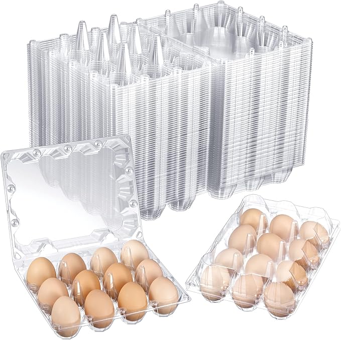 Zubebe 200 Pieces Clear Plastic Egg Carton - Bulk Empty Chicken Tray Holds Securely for Farm Business Market Home Refrigerator Storage (3 x 4 Grids)