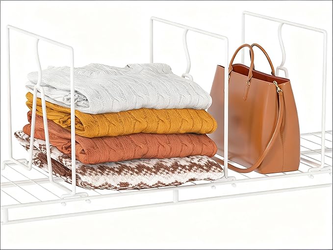 Wire Shelf Dividers for Closet: Tall 12 Pack 12-Inch Deep Adjustable Organizer for Shelves,Metal Rack Separator for Clothes, Purses & Bags，No Tool