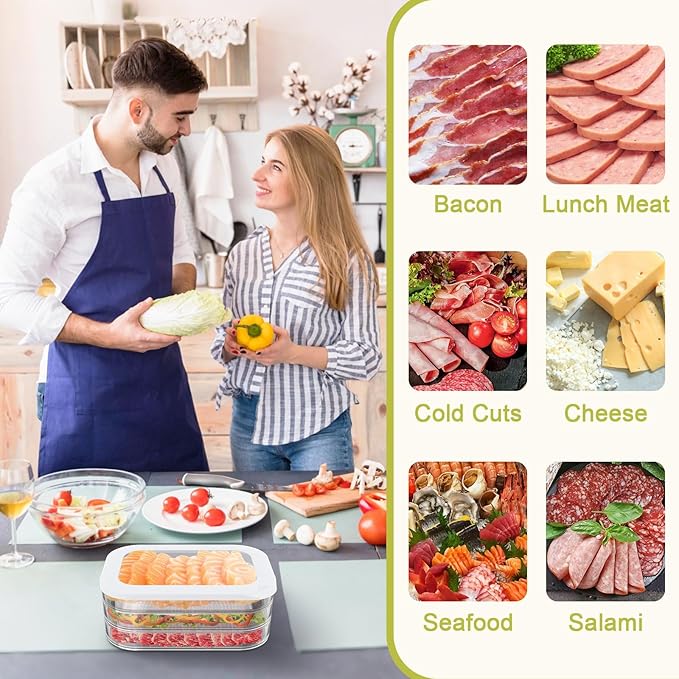 Stackable Deli Meat Container with Drainage Groove and Silicone Lid, Clear Refrigerator Storage Containers for Lunch Meats, Cold Cuts, Bacon, Cheese, BPA Free - 2 Layer