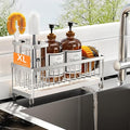 Cisily Extra Large Silver Sponge Holder for Kitchen Sink, Sink Caddy Organizer with High Brush Holder, Kitchen Countertop Organizers and Storage Essentials, Rustproof 304 Stainless Steel