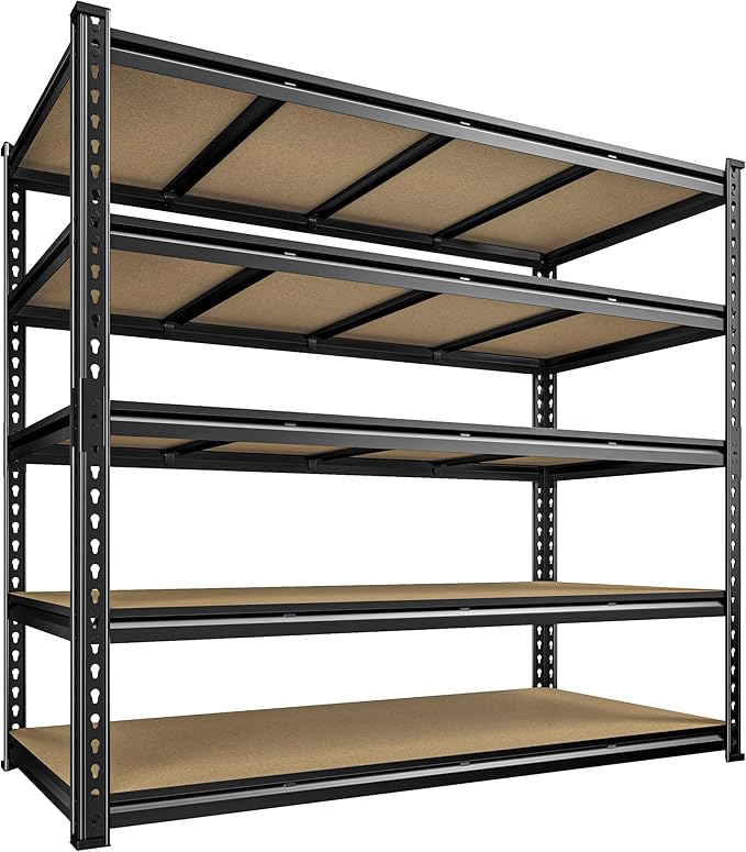 55" W Storage Shelves, 2550LBS Garage Shelving, 5-Tier Metal Shelving Unit, Adjustable Heavy Duty Shelving for Garage, Warehouse, Pantry, Kitchen, 55" W × 24" D × 72" H, Black