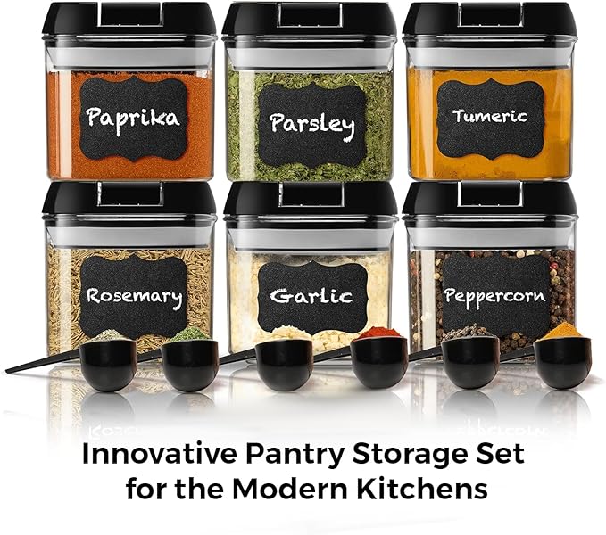 Shazo 6 PC Airtight Food Storage Containers + 6 Spoons - BPA Free Clear Plastic Snack & Spice Containers with Easy Lock Lids - Kitchen and Pantry Organization for Herbs, Coffee, Tea - 0.5L / 2.1 Cups