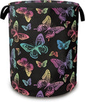 Rainbow Butterfly Collapsible Laundry Baskets,Laundry Hamper,Storage Basket with Handles for Bathroom Bedroom College Dormitory Living Room Nursery Organizer 16"x20"