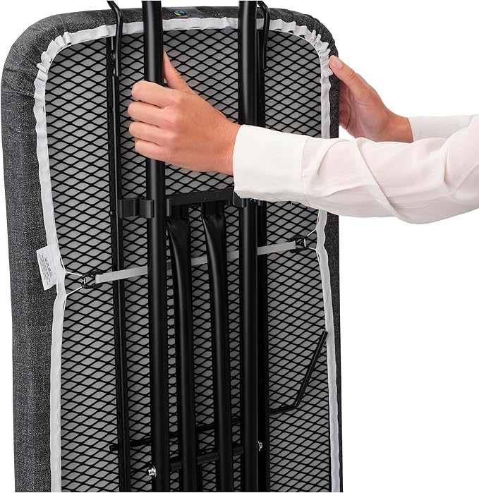 Brabantia - Ironing Board C - Flexible Steam Iron Rest - Adjustable in Height - Non-Slip Rubber Feet - Cover and Pad - Solid Foldable Unit - Denim Black - 49x18 Inches