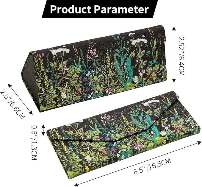 Foldable Glasses Case, Magnetic PU Leahter Sunglasses Case, Cute Hard Shell Folding Eyeglass Cases for Women Kids