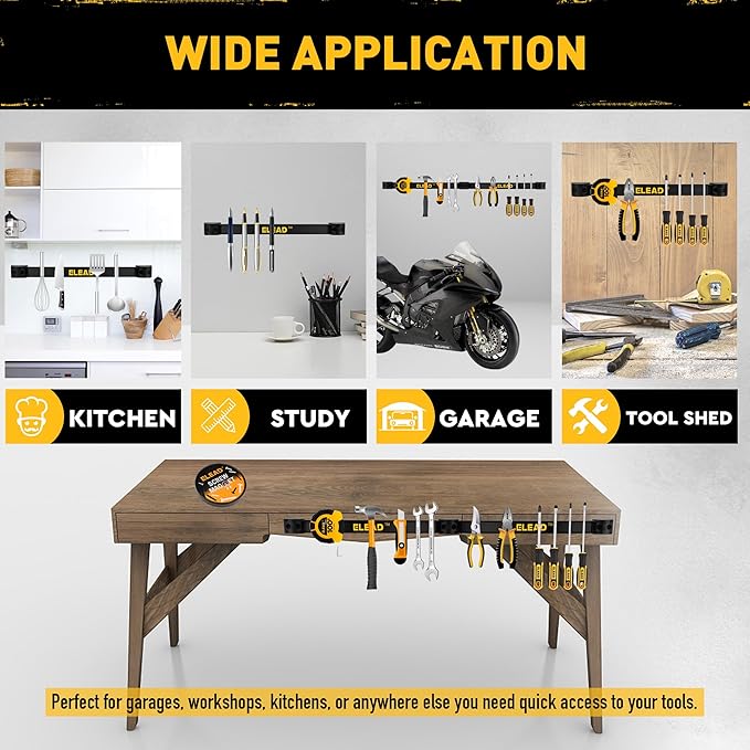 ELEAD 9-Piece 12" Magnetic Tool Holder Storage Organizer - Wall Mount Rack Garage Organization Power Magnet Hanger Workbench Board Slatwall Van Organizers Mounted Hanging Strip