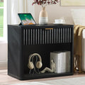 LEYAOYAO 31" Wide Fluted Nightstand with Charging Station, Oversized Extra Large 1 Drawer Night Stand with Golden Handle, Black Wood Bedside Table Tall End Tables,for Bedroom, Living Room, Hallway
