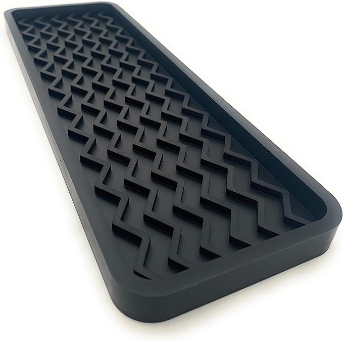 Happitasa Silicone Kitchen Sink Organizer Tray, Sponge Holder and Countertop Protector | Bathroom and Kitchen Soap Dish and Dispenser Tray (Black, 12" x 4", 9.2 Ounces, Zigzag)