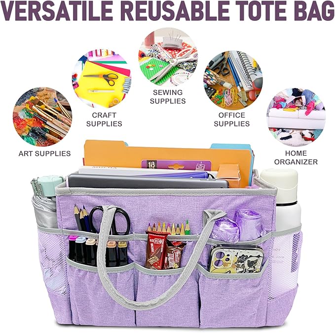 Cupohus Water-Resistant Art Organizer Tote Bag - Craft Storage Bag with Multiple Pockets and Handles for Artists, Kids, Students, and More – Lilac