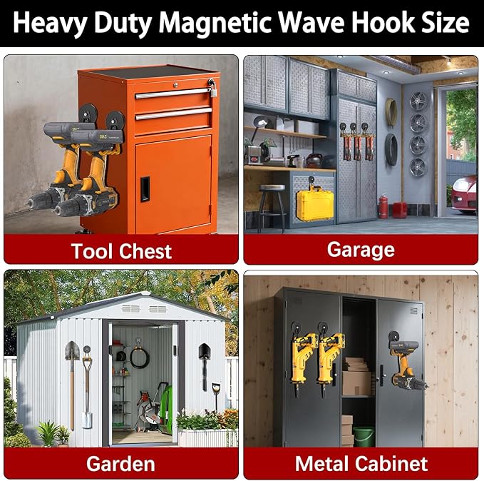 3-H Magnetic Wave Hooks Heavy Duty 2 Pack, Large Magnet Garage Hooks Heavy Duty and Strong Utility Magnetic Tool Holde for Hanging and organizing Garden Power Tool (Orange
