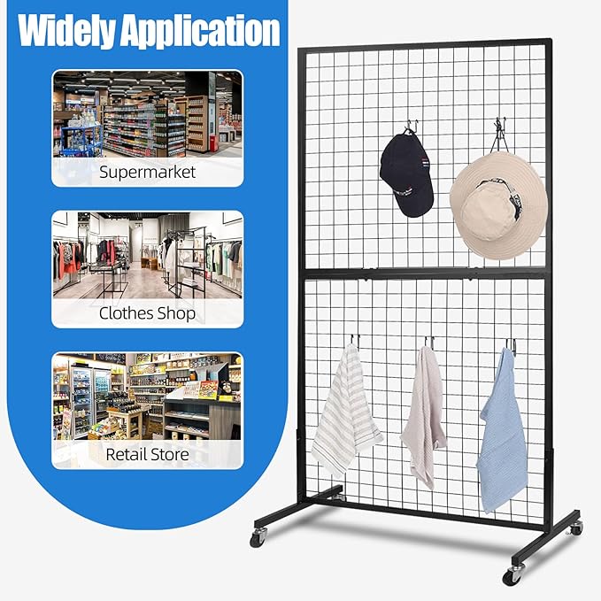 Grid Wall Panels, 2 Packs 3'x 6' Grid wall Panels Stand with T-Base, Black Wire Gridwall Display Rack, Craft Show Display Rack, Art Gridwall Display Stand