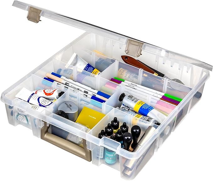 ArtBin 9007AB Super Satchel with Removable Dividers, Portable Art & Craft Organizer with Handle, [1] Plastic Storage Case, Clear