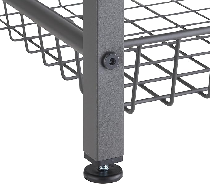 TRINITY 4-Tier Freestanding Metal Shelving Rack with Wire Baskets, Wood Top, and Adjustable Feet, 12"x12"x30", Dark Gray + Oak Brown Top