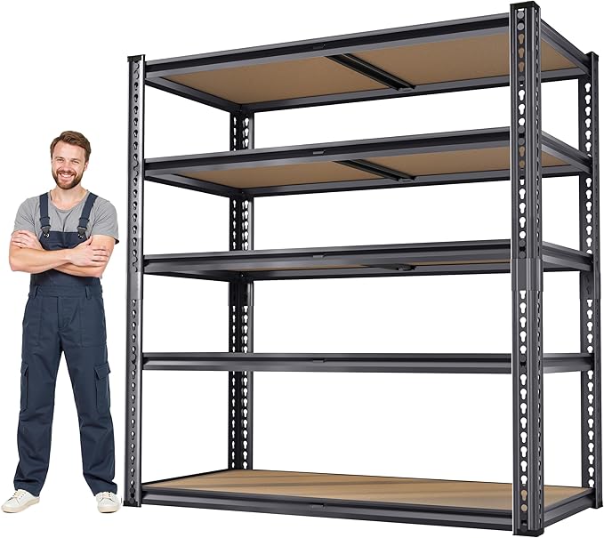 72"H Storage Shelves heavy duty, 2200LBS Garage Shelving, 5 Tier Metal Shelving Unit Adjustable Garage Shelves Utility Rack Shelf for Storage Warehouse Pantry Closet,40" W × 20" D × 72" H, Black